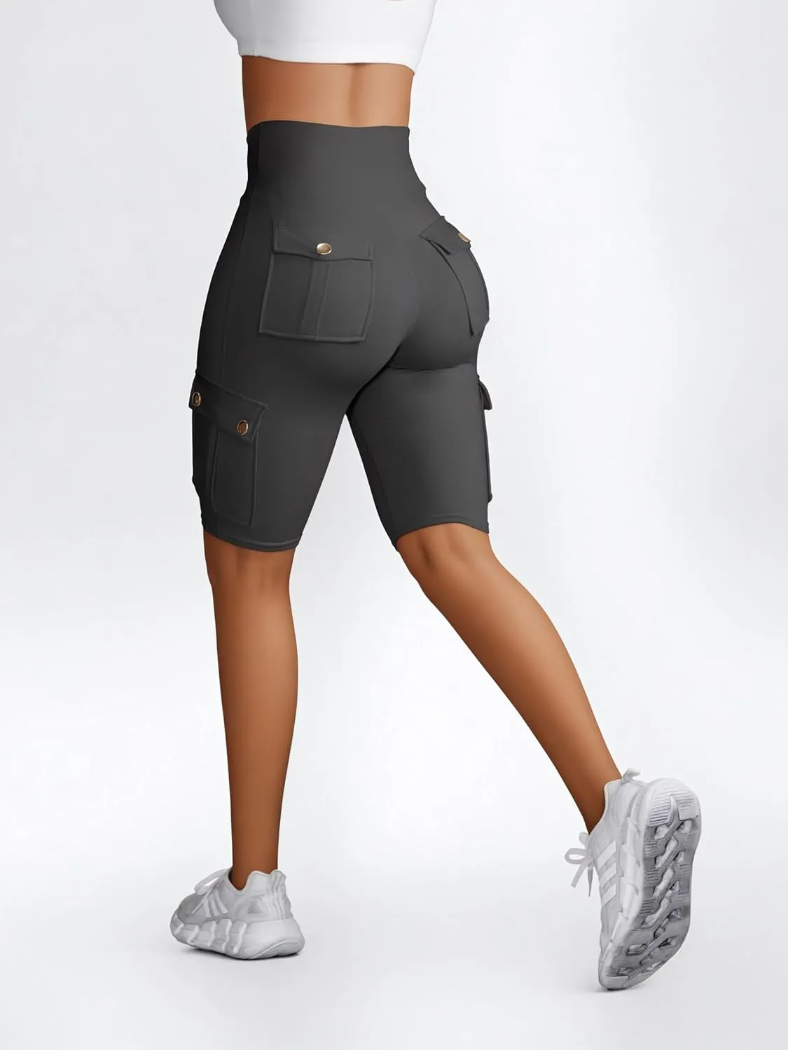 Wavar Biker Shorts for Women Scrunch Butt Cargo Shorts High Waist Tummy Control Workout Yoga Running Athletic Shorts