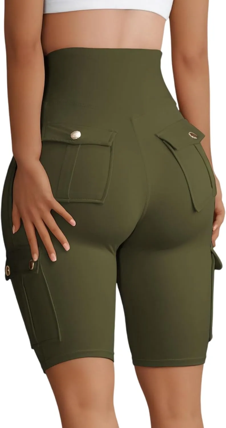 Wavar Biker Shorts for Women Scrunch Butt Cargo Shorts High Waist Tummy Control Workout Yoga Running Athletic Shorts