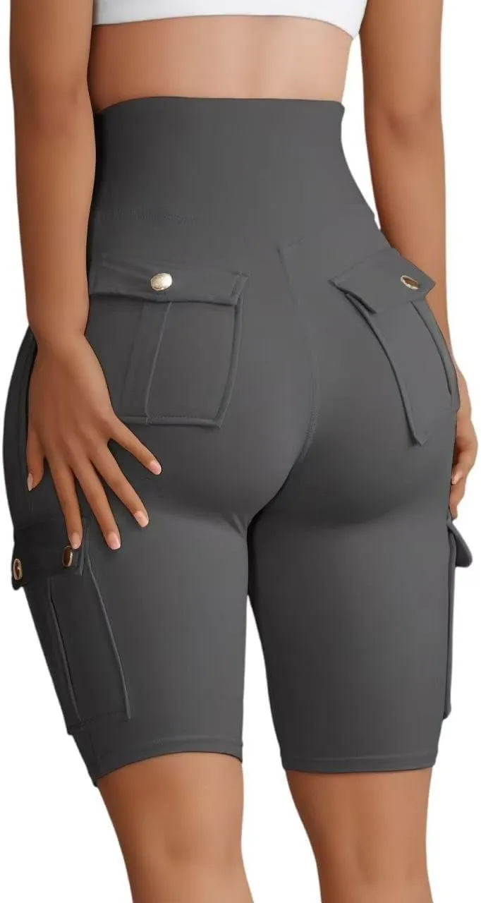 Wavar Biker Shorts for Women Scrunch Butt Cargo Shorts High Waist Tummy Control Workout Yoga Running Athletic Shorts