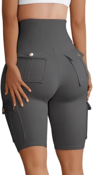 Wavar Biker Shorts for Women Scrunch Butt Cargo Shorts High Waist Tummy Control Workout Yoga Running Athletic Shorts