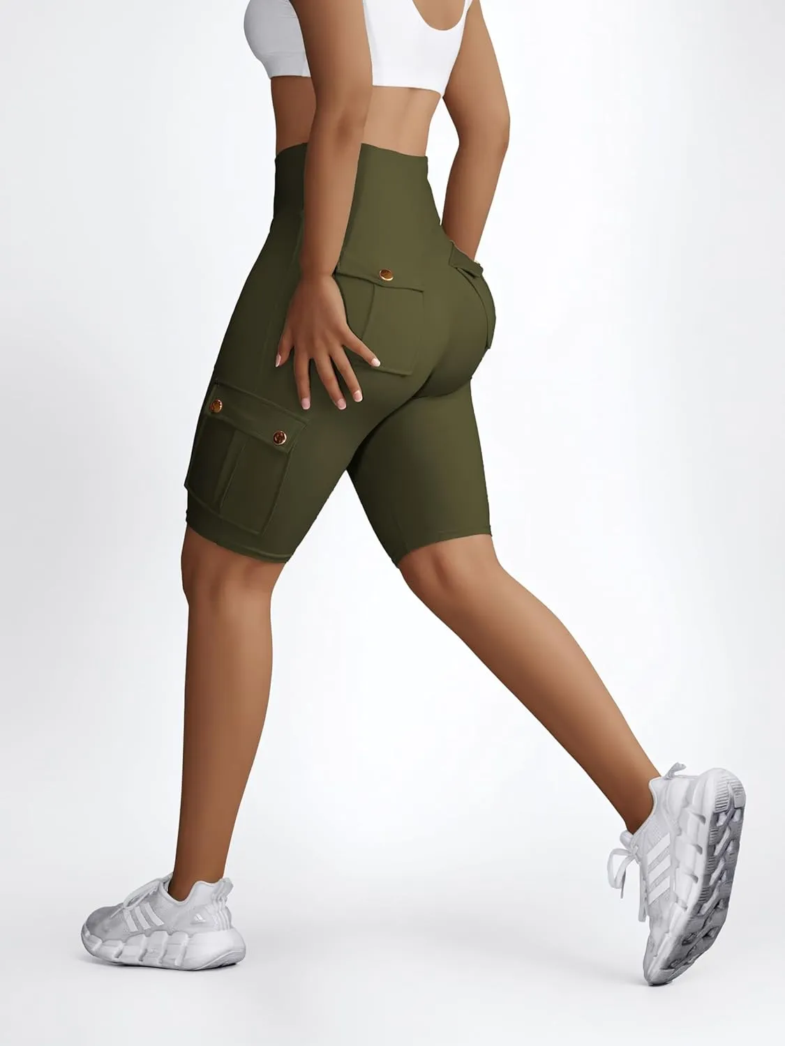 Wavar Biker Shorts for Women Scrunch Butt Cargo Shorts High Waist Tummy Control Workout Yoga Running Athletic Shorts