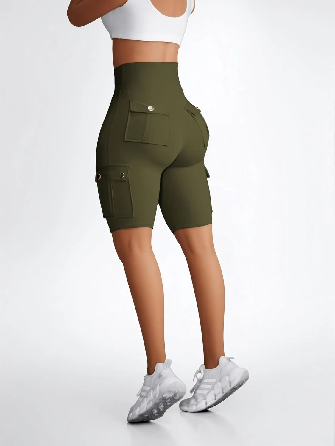 Wavar Biker Shorts for Women Scrunch Butt Cargo Shorts High Waist Tummy Control Workout Yoga Running Athletic Shorts