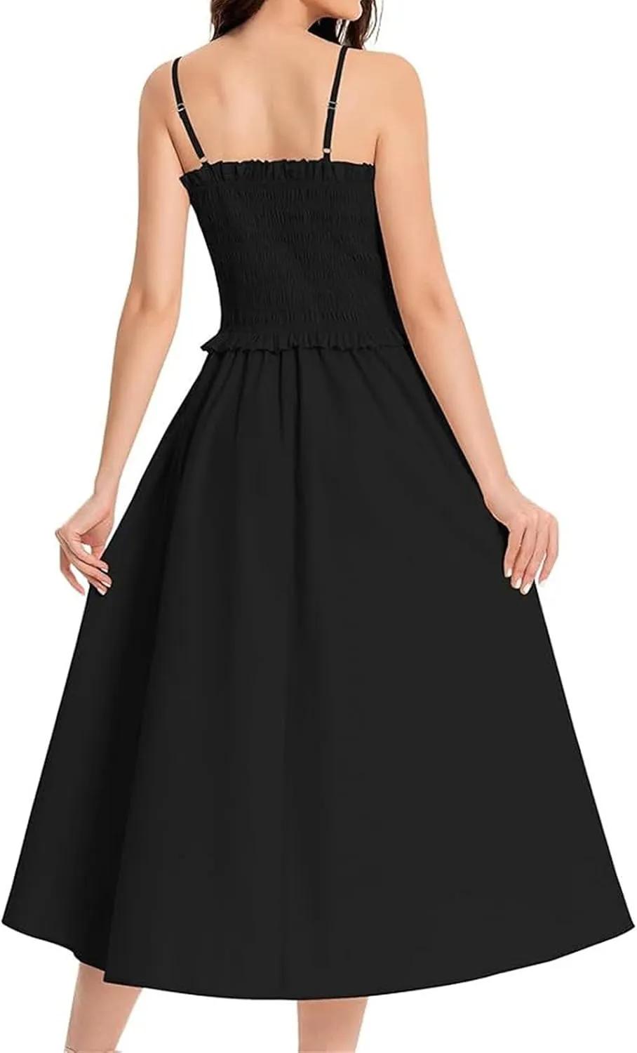Wedding Guest Dress for Women Summer Maxi Dress Spaghetti Strap High Waist Dresses A Line Smocked Beach Dresses