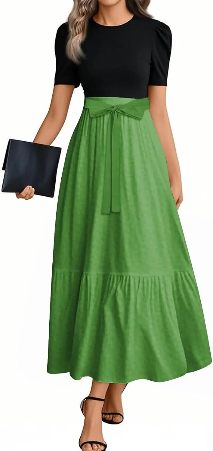 Wedding Guest Dresses for Women Summer Short Sleeve Floral Long Dress Elegant Party Cocktail A Line Flowy Maxi Dress