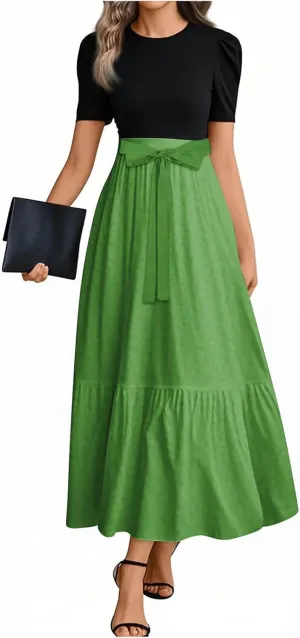 Wedding Guest Dresses for Women Summer Short Sleeve Floral Long Dress Elegant Party Cocktail A Line Flowy Maxi Dress