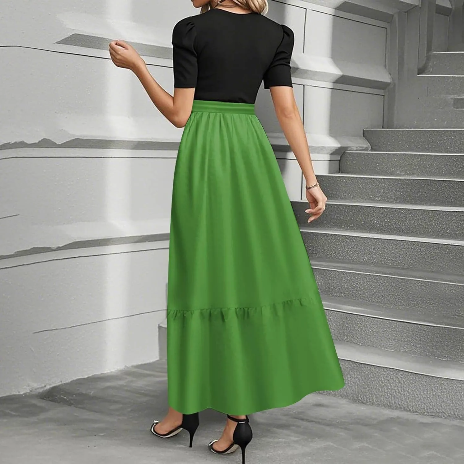 Wedding Guest Dresses for Women Summer Short Sleeve Floral Long Dress Elegant Party Cocktail A Line Flowy Maxi Dress