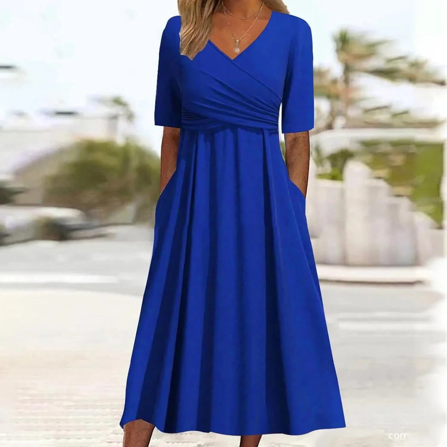 Wedding Guest Maxi Long Dresses for Women 2025 Trendy V Neck Short Sleeve Tshirt Dress Summer Beach Vacation Sundress