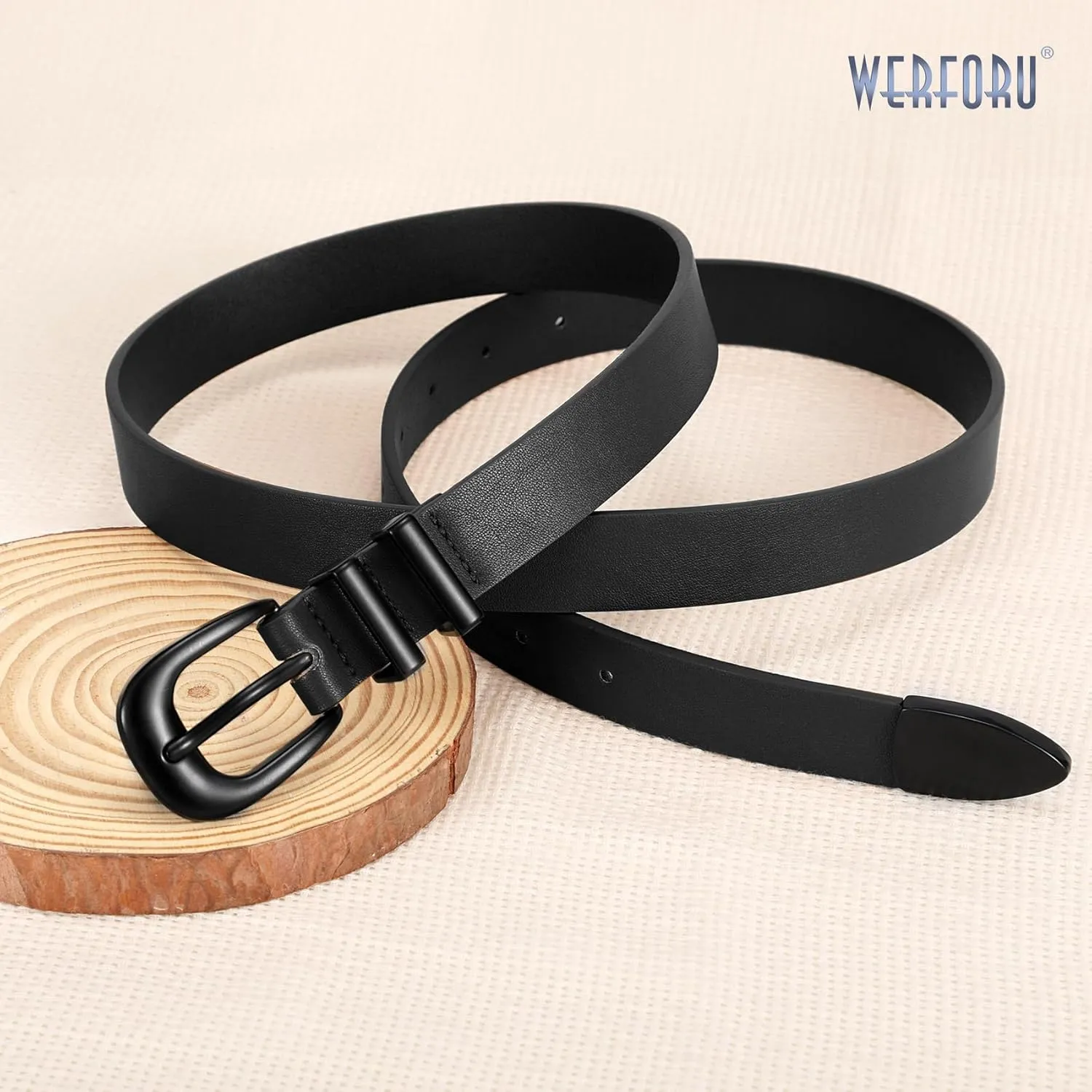 WERFORU Women Leather Belt Fashion Leather Waist Belt for Pants Jean Ladies Western Belt with Gold/Silver Buckle