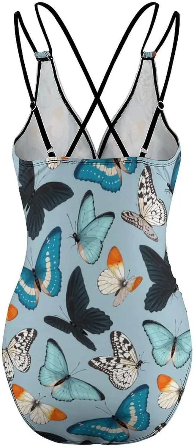 Women 1 Piece Swimsuits Spaghetti Strap Tummy Control Fluttabyes Cute Full Coverage Swimsuit