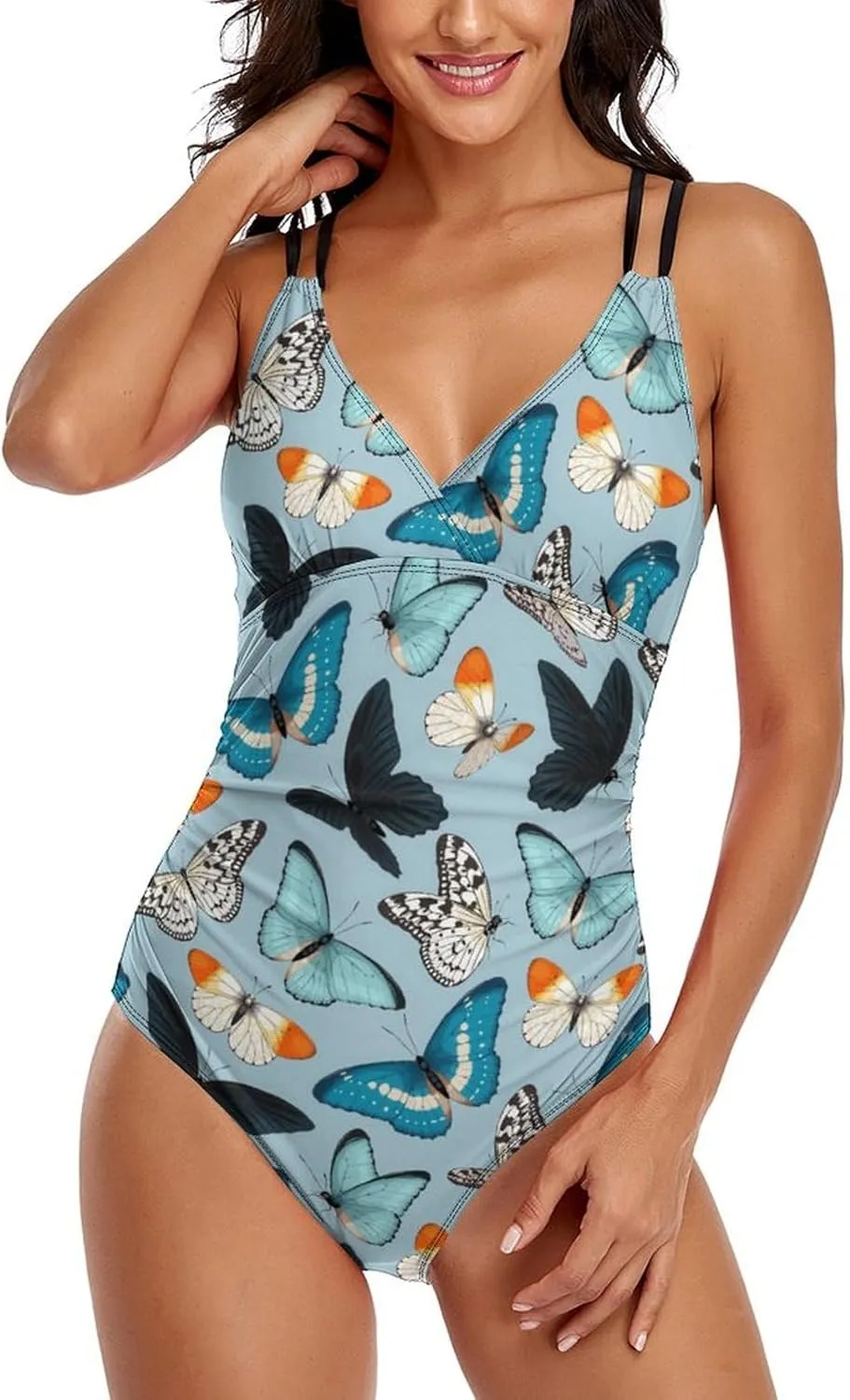 Women 1 Piece Swimsuits Spaghetti Strap Tummy Control Fluttabyes Cute Full Coverage Swimsuit
