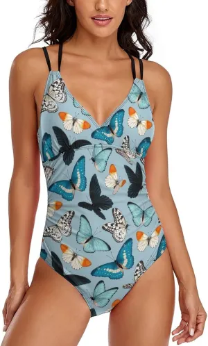 Women 1 Piece Swimsuits Spaghetti Strap Tummy Control Fluttabyes Cute Full Coverage Swimsuit