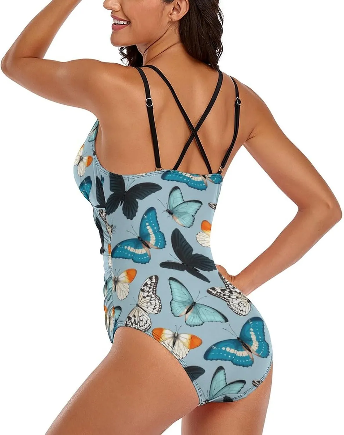 Women 1 Piece Swimsuits Spaghetti Strap Tummy Control Fluttabyes Cute Full Coverage Swimsuit