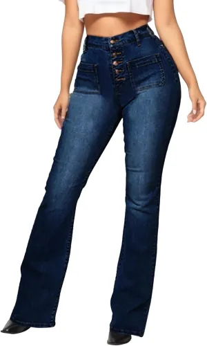 Women Bell Bottom Jeans Elastic Waist Ripped Flared Jean Curvy Bootcut Denim Pants Stretchy Jeans for Women