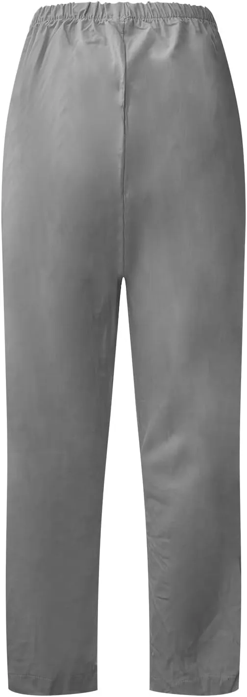 Women Capri Pants for Summer Casual Cotton Linen Plus Size Capris Loose Fitting Soft Cropped Pants with Pockets