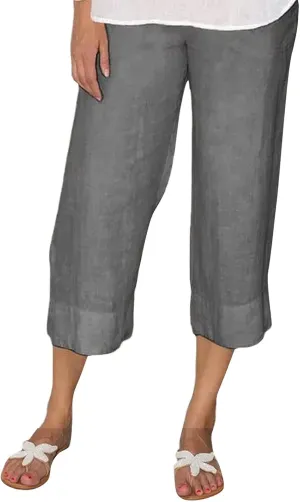 Women Capri Pants for Summer Casual Cotton Linen Plus Size Capris Loose Fitting Soft Cropped Pants with Pockets