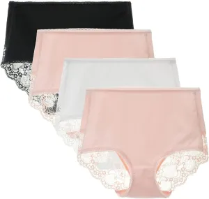Women Cotton Lace Underwear High Waisted Brief Comfort Full Coverage Panty Multipack