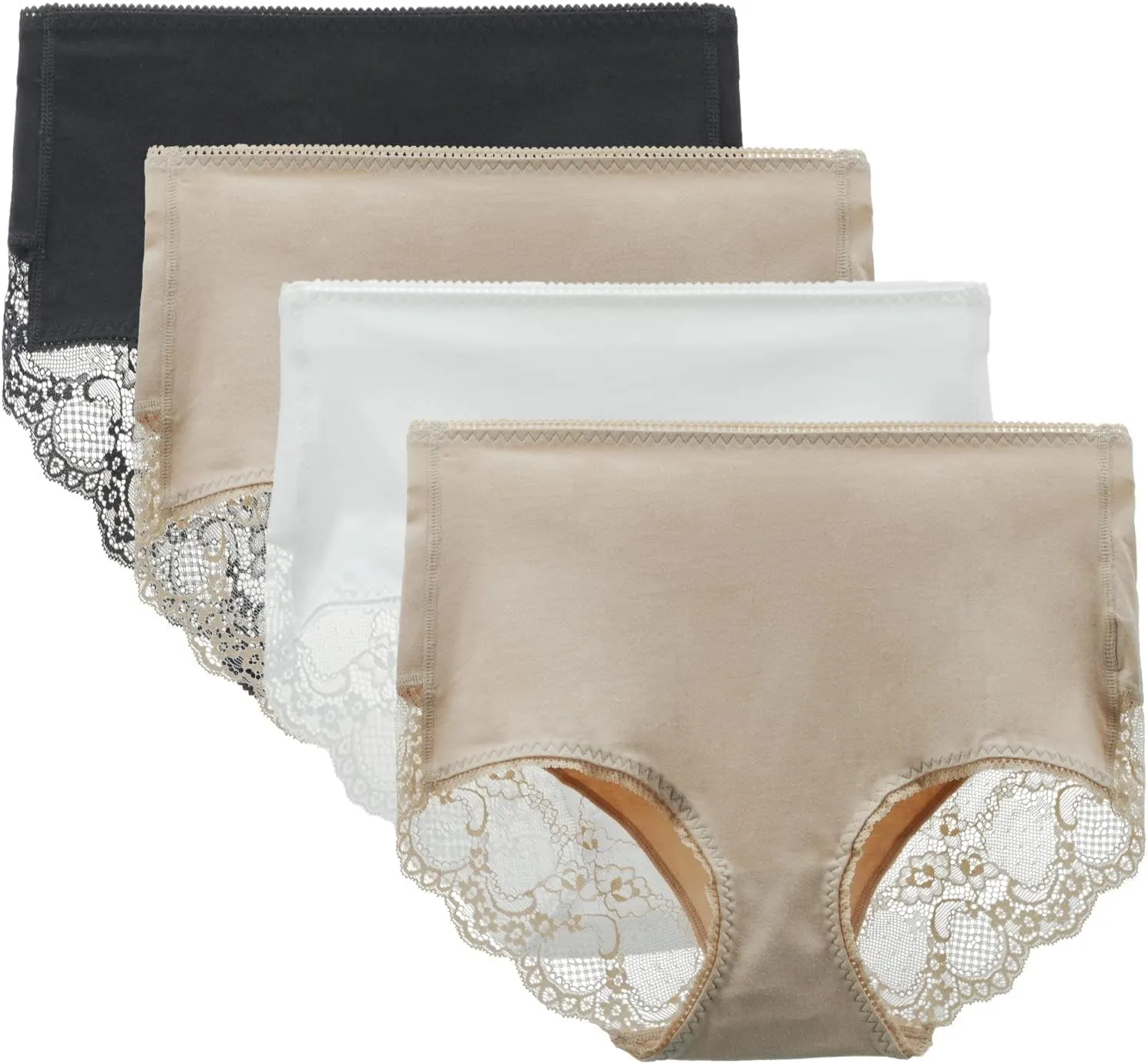 Women Cotton Lace Underwear High Waisted Brief Comfort Full Coverage Panty Multipack