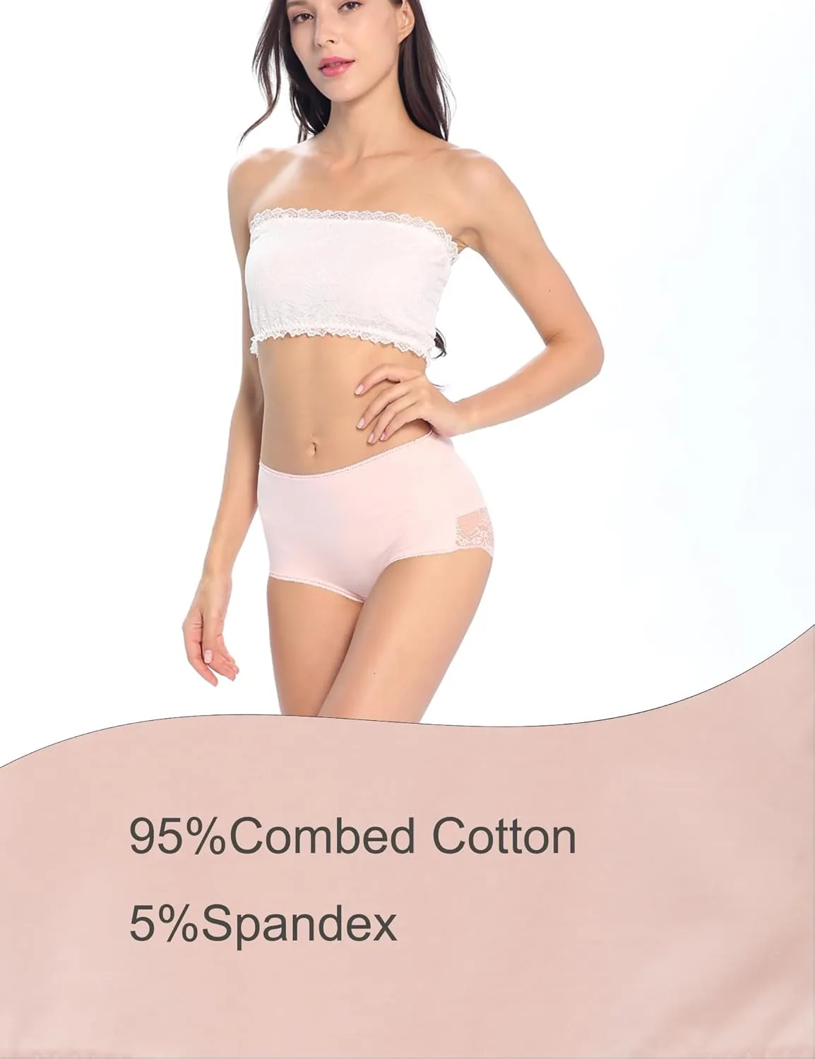 Women Cotton Lace Underwear High Waisted Brief Comfort Full Coverage Panty Multipack