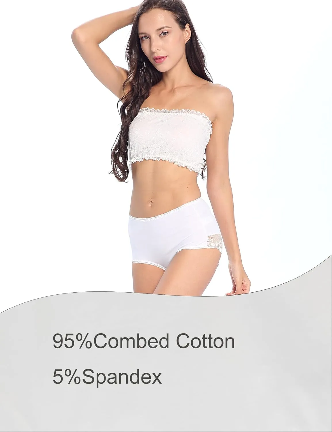 Women Cotton Lace Underwear High Waisted Brief Comfort Full Coverage Panty Multipack