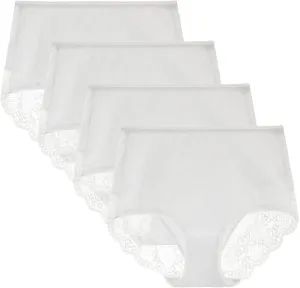 Women Cotton Lace Underwear High Waisted Brief Comfort Full Coverage Panty Multipack