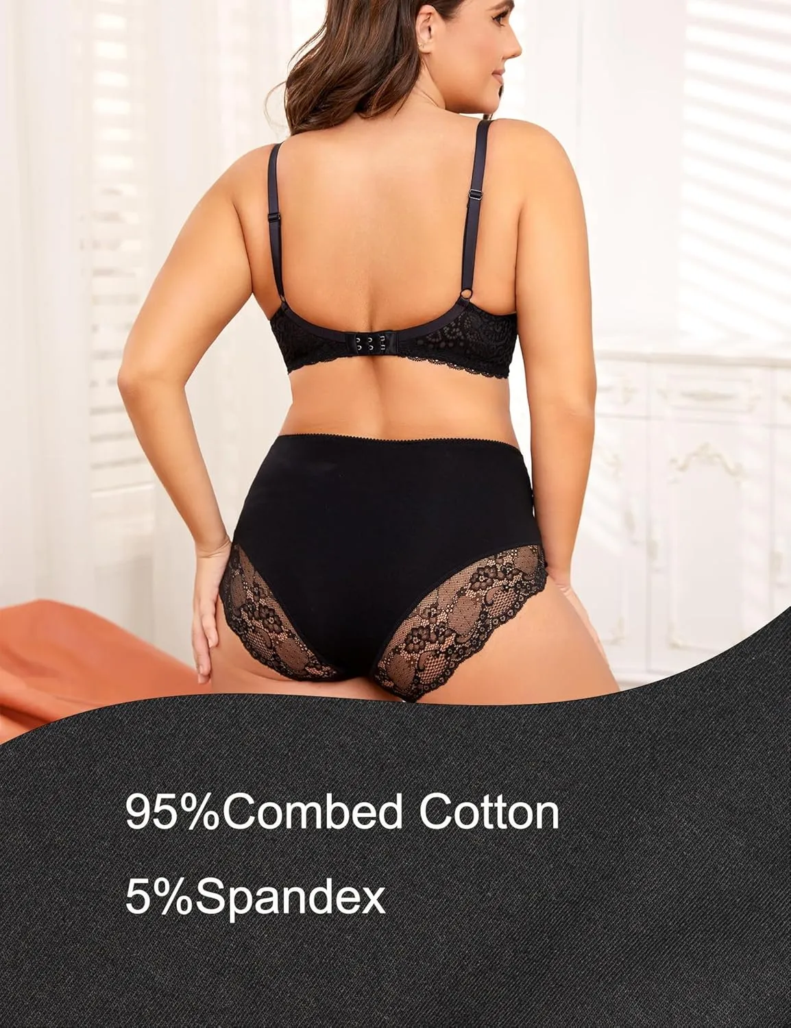 Women Cotton Lace Underwear High Waisted Brief Comfort Full Coverage Panty Multipack