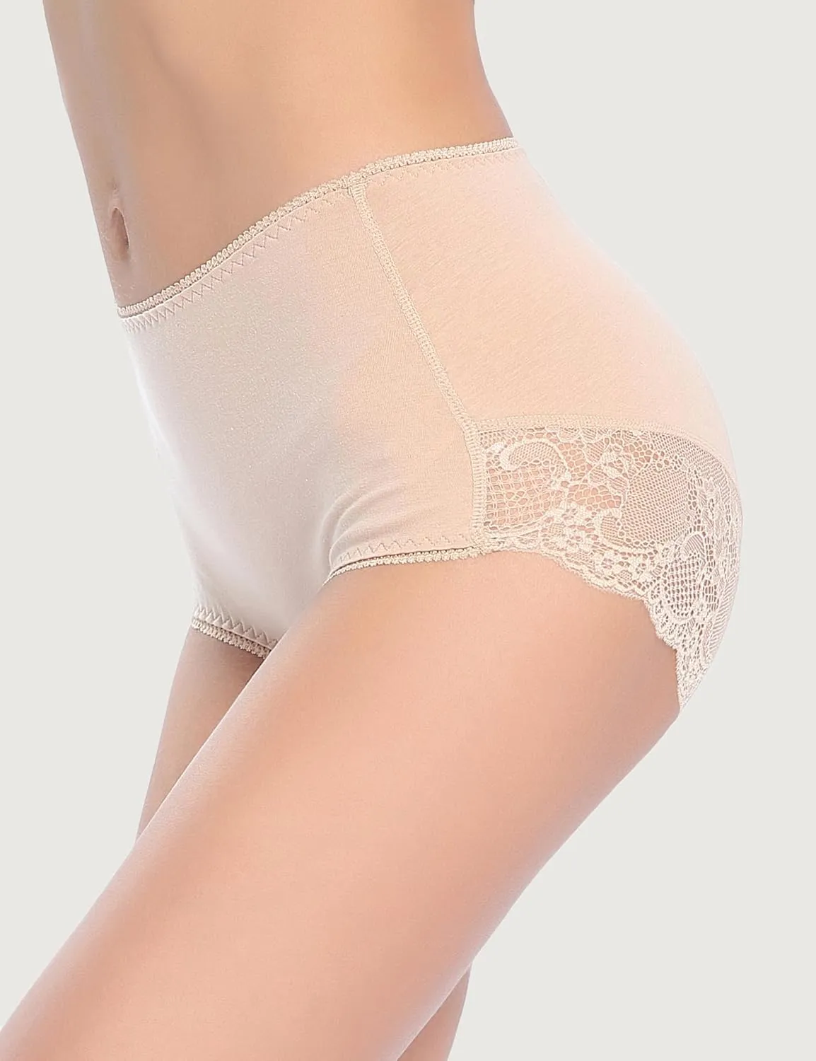 Women Cotton Lace Underwear High Waisted Brief Comfort Full Coverage Panty Multipack