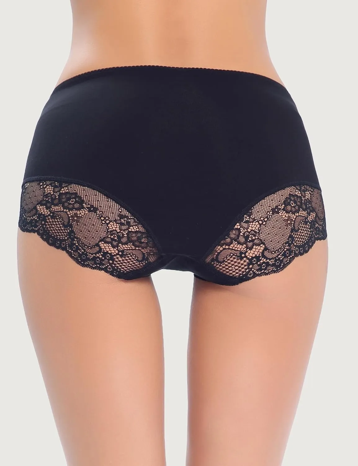 Women Cotton Lace Underwear High Waisted Brief Comfort Full Coverage Panty Multipack