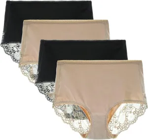 Women Cotton Lace Underwear High Waisted Brief Comfort Full Coverage Panty Multipack