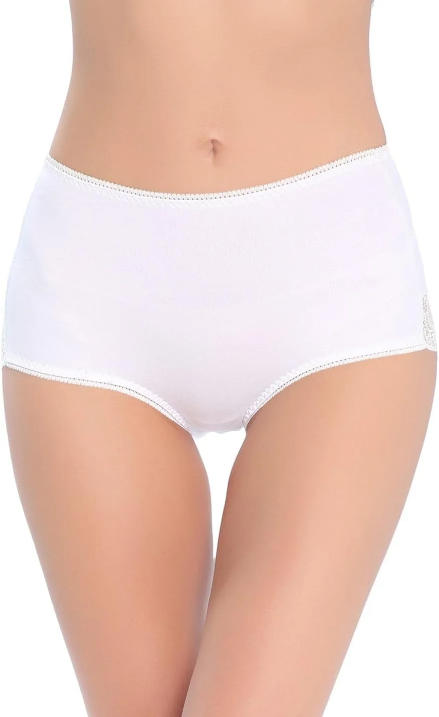 Women Cotton Lace Underwear High Waisted Brief Comfort Full Coverage Panty Multipack