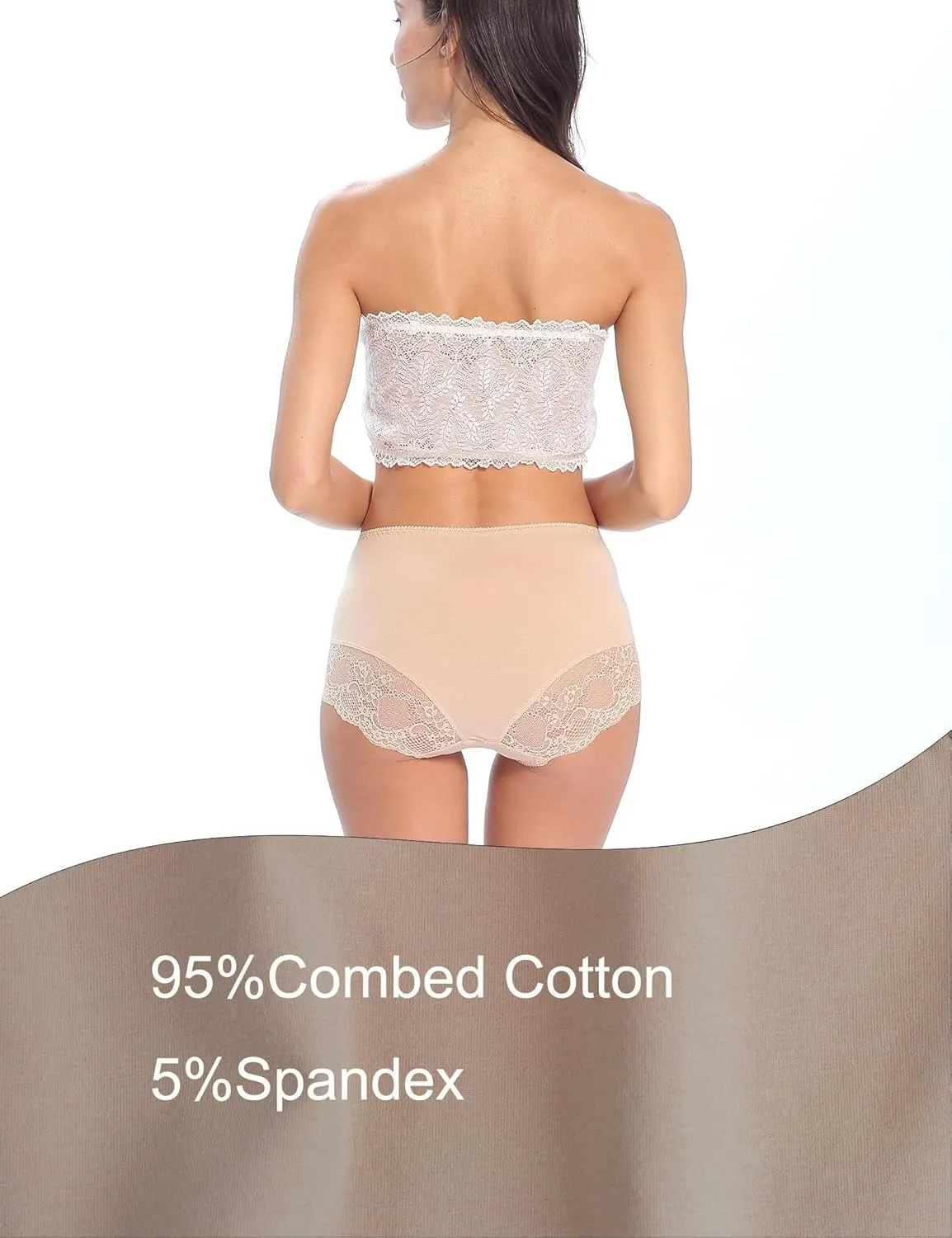 Women Cotton Lace Underwear High Waisted Brief Comfort Full Coverage Panty Multipack