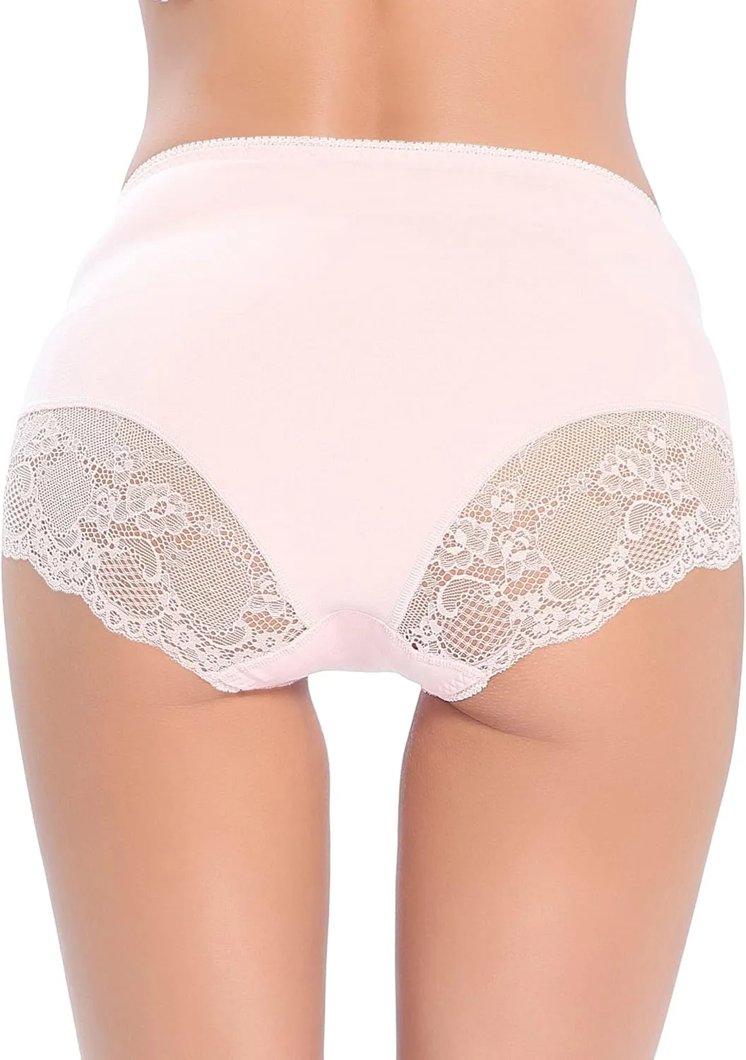 Women Cotton Lace Underwear High Waisted Brief Comfort Full Coverage Panty Multipack