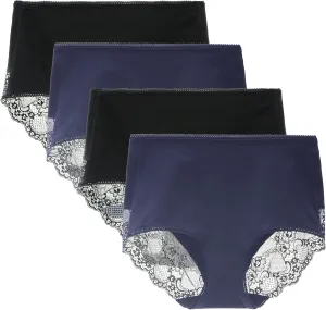 Women Cotton Lace Underwear High Waisted Brief Comfort Full Coverage Panty Multipack