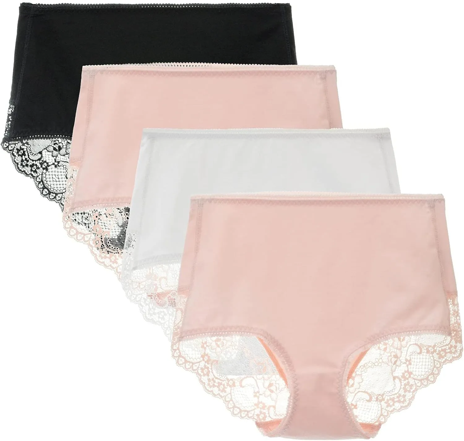 Women Cotton Lace Underwear High Waisted Brief Comfort Full Coverage Panty Multipack