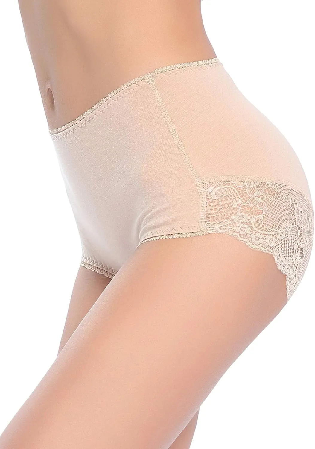 Women Cotton Lace Underwear High Waisted Brief Comfort Full Coverage Panty Multipack