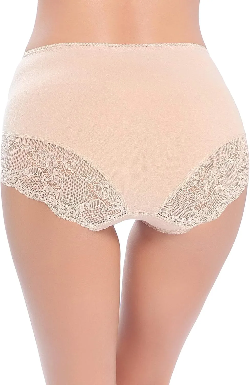 Women Cotton Lace Underwear High Waisted Brief Comfort Full Coverage Panty Multipack