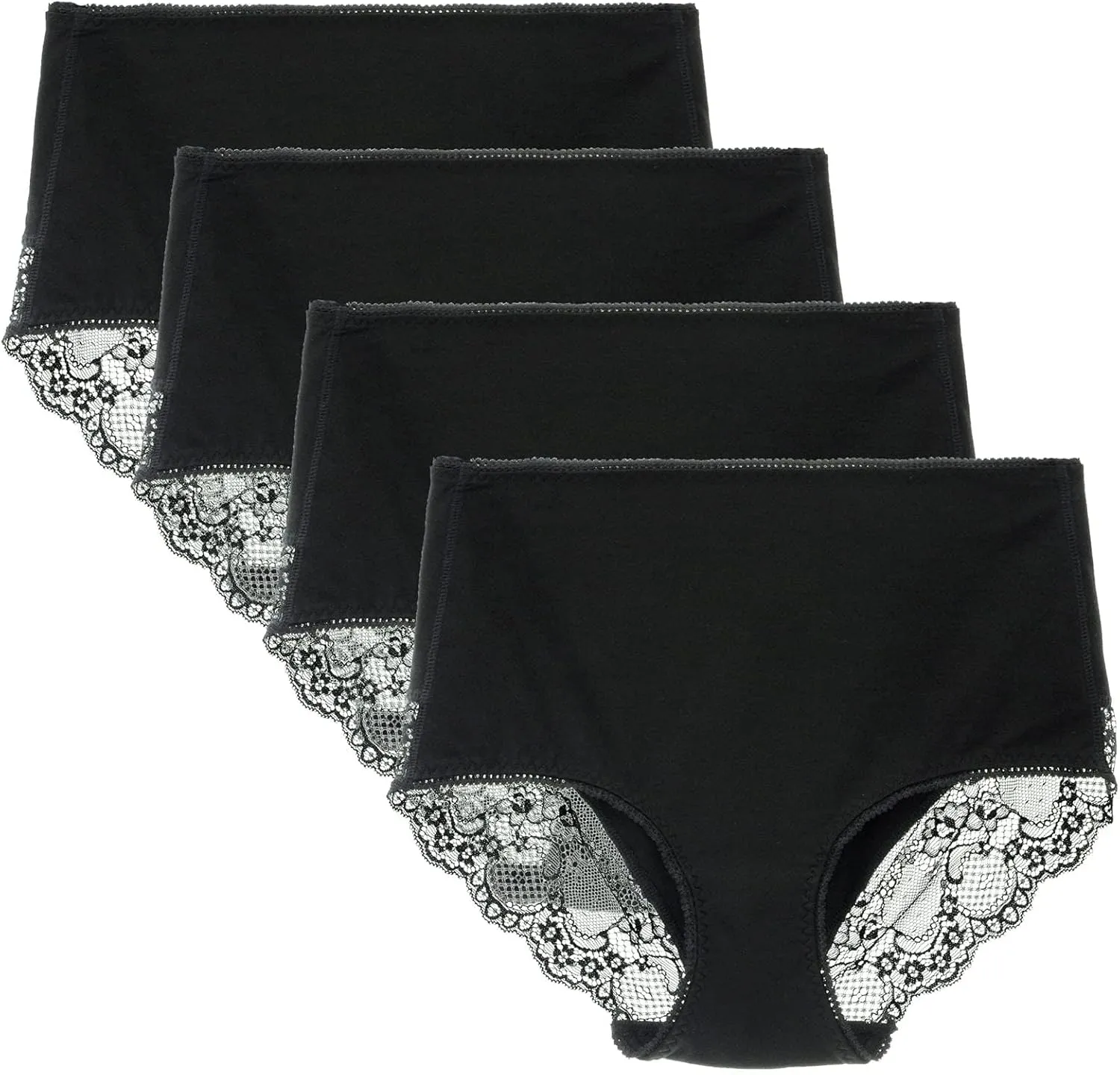 Women Cotton Lace Underwear High Waisted Brief Comfort Full Coverage Panty Multipack