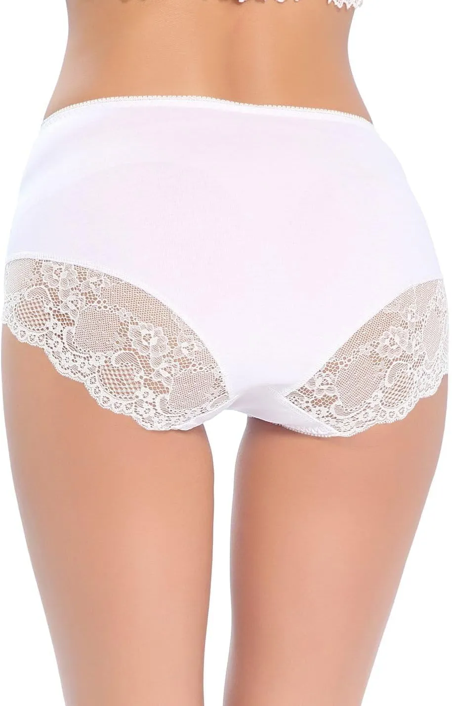 Women Cotton Lace Underwear High Waisted Brief Comfort Full Coverage Panty Multipack
