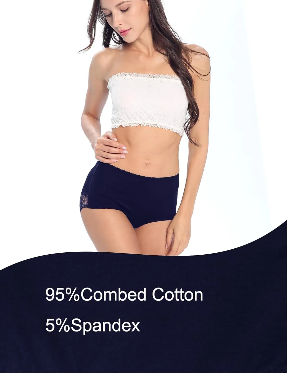 Women Cotton Lace Underwear High Waisted Brief Comfort Full Coverage Panty Multipack