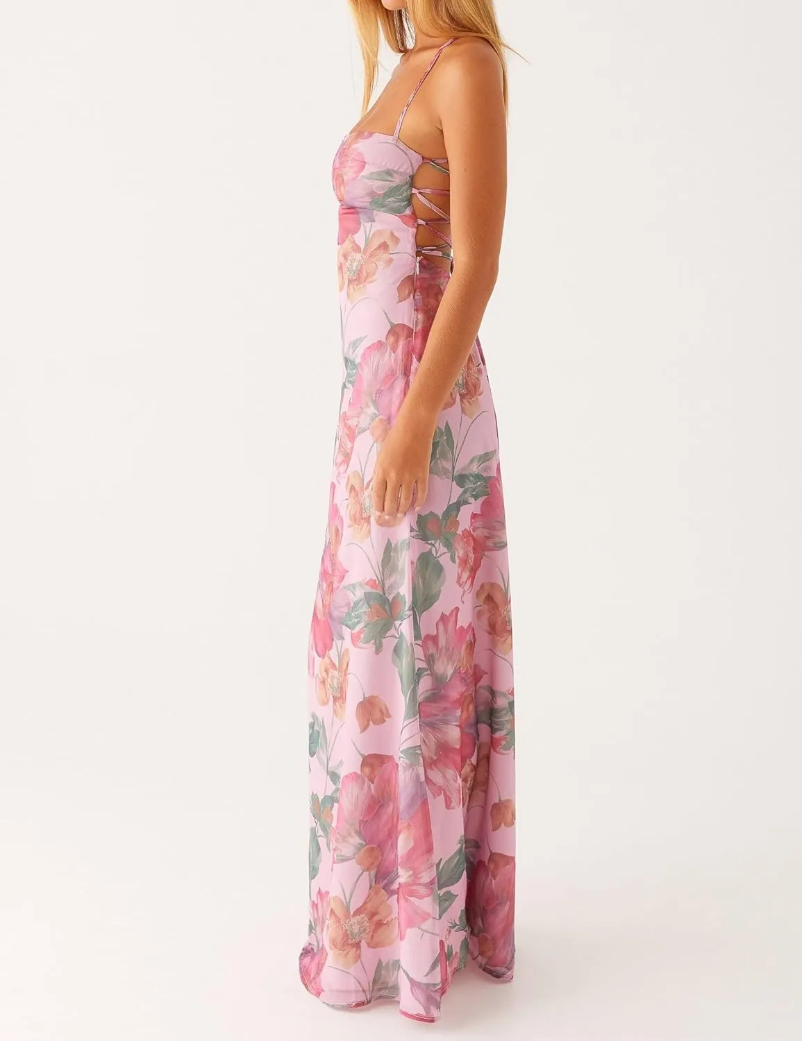 Women Flower Print Maxi Dress Spaghetti Strap Floral Slip Dress Y2k Backless Slim Fit Long Bodycon Dresses