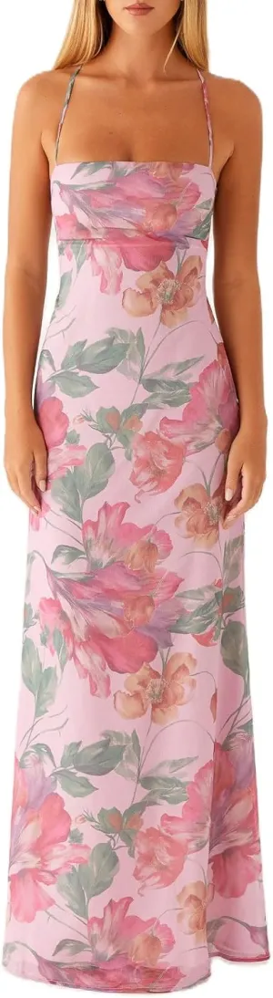 Women Flower Print Maxi Dress Spaghetti Strap Floral Slip Dress Y2k Backless Slim Fit Long Bodycon Dresses