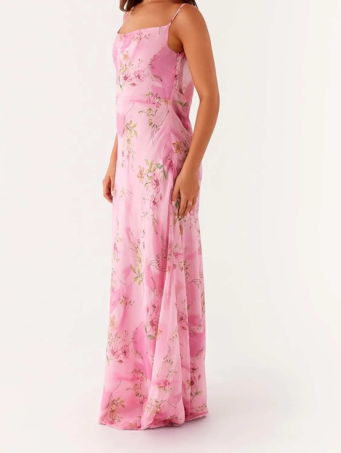 Women Flower Print Maxi Dress Spaghetti Strap Floral Slip Dress Y2k Backless Slim Fit Long Bodycon Dresses