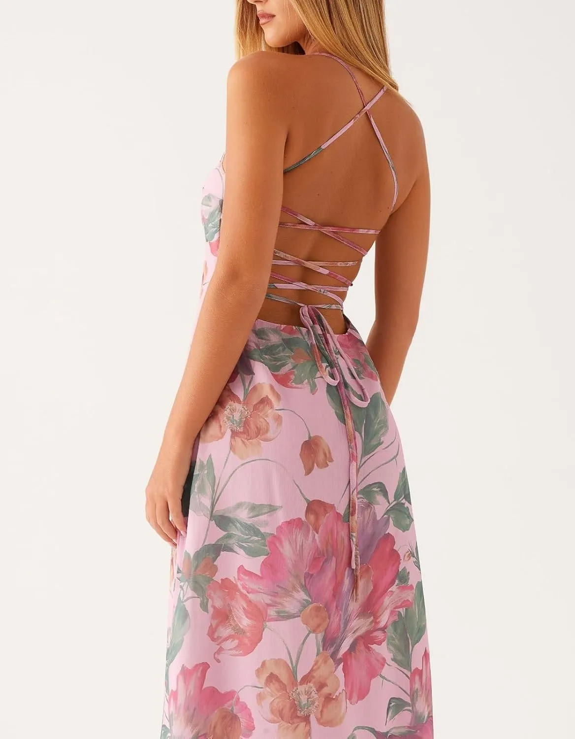Women Flower Print Maxi Dress Spaghetti Strap Floral Slip Dress Y2k Backless Slim Fit Long Bodycon Dresses