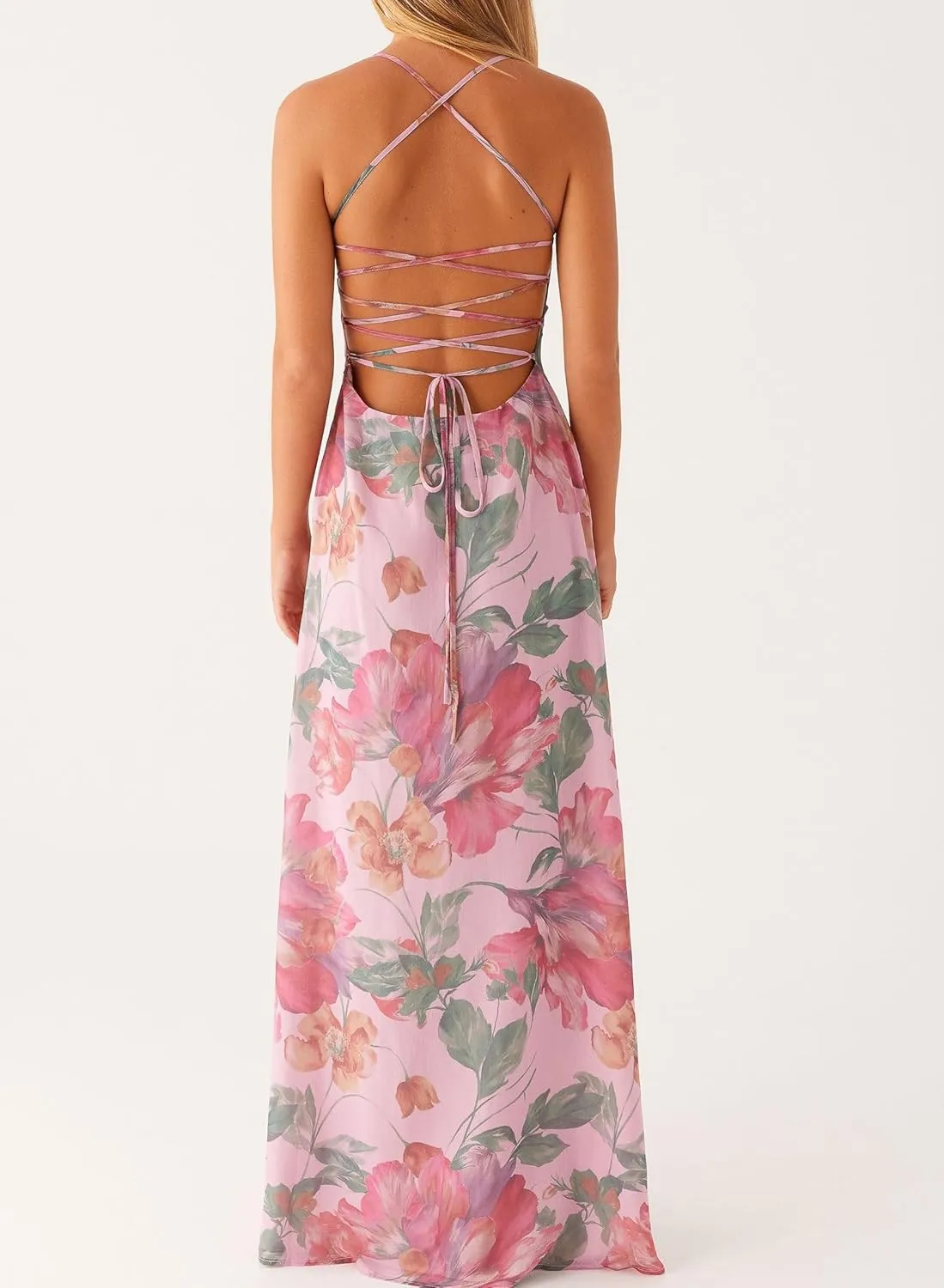 Women Flower Print Maxi Dress Spaghetti Strap Floral Slip Dress Y2k Backless Slim Fit Long Bodycon Dresses