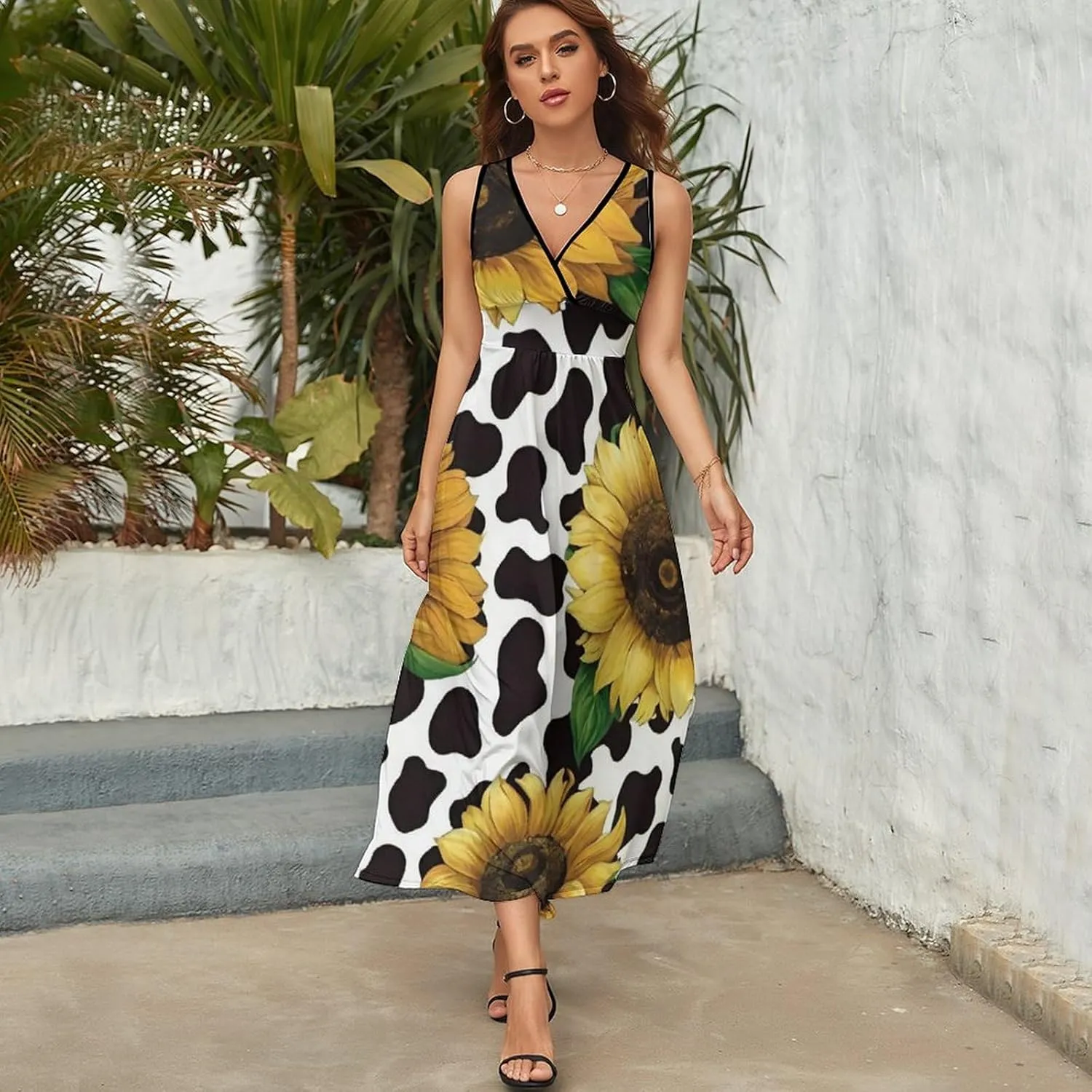 Women Girls Wrap Sleeveless Flared Midi Dress for Vacation Party Wedding