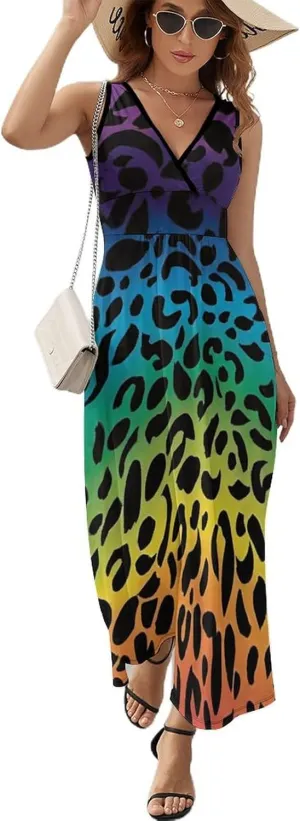 Women Girls Wrap Sleeveless Flared Midi Dress for Vacation Party Wedding