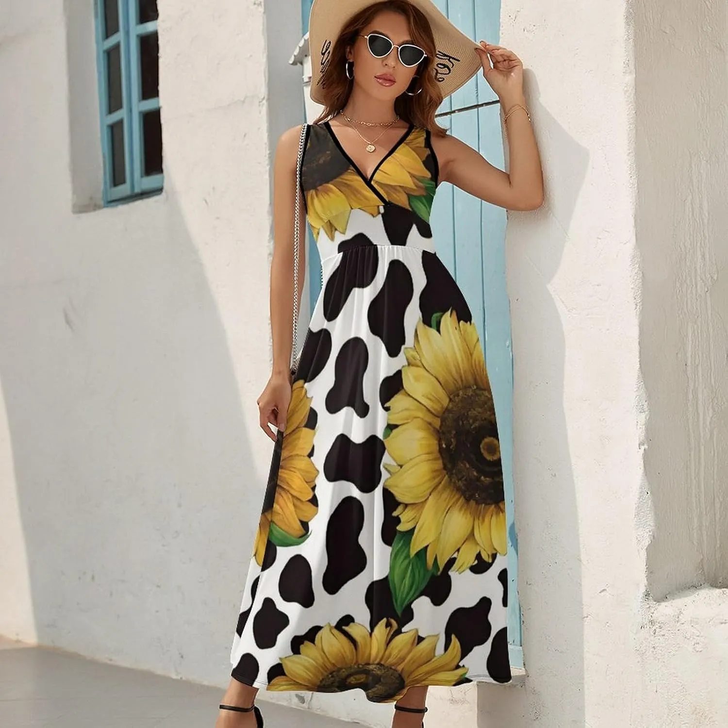 Women Girls Wrap Sleeveless Flared Midi Dress for Vacation Party Wedding