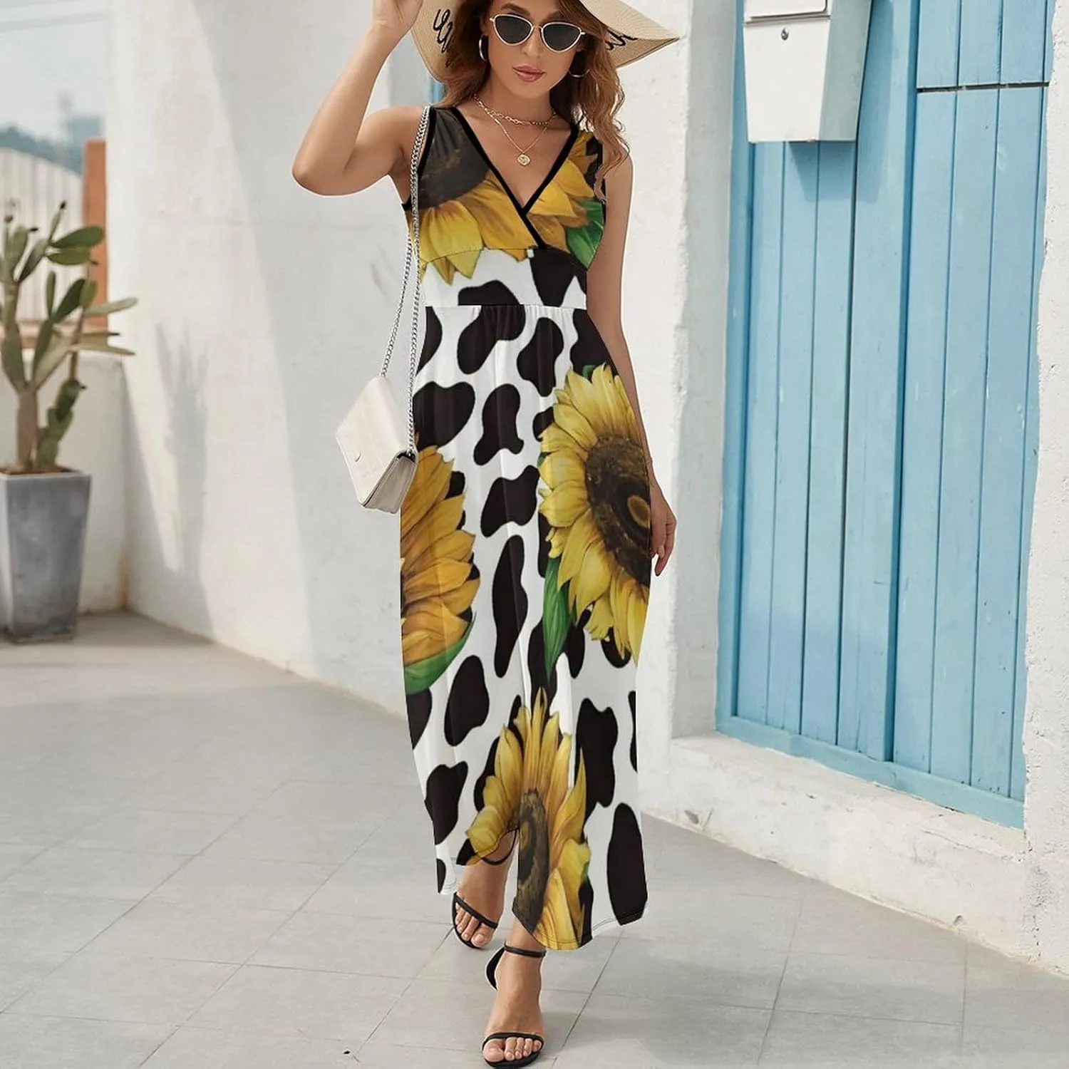 Women Girls Wrap Sleeveless Flared Midi Dress for Vacation Party Wedding