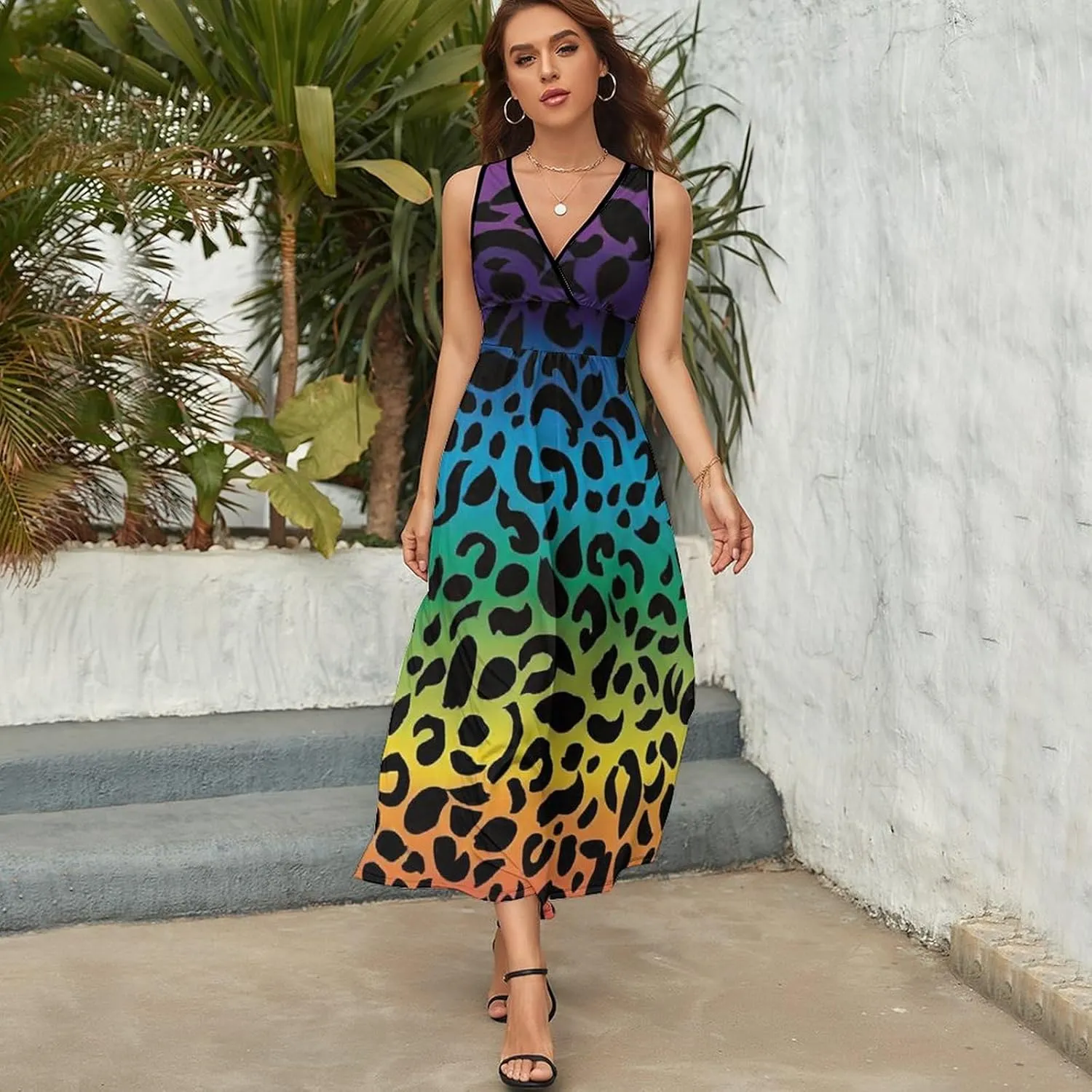 Women Girls Wrap Sleeveless Flared Midi Dress for Vacation Party Wedding
