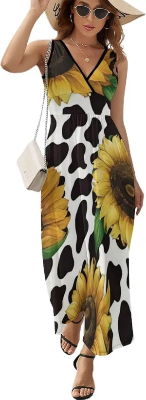 Women Girls Wrap Sleeveless Flared Midi Dress for Vacation Party Wedding