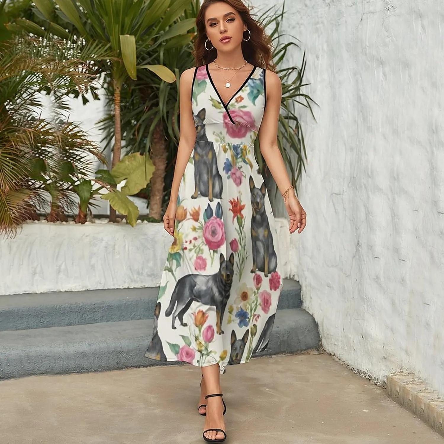 Women Girls Wrap Sleeveless Flared Midi Dress for Vacation Party Wedding